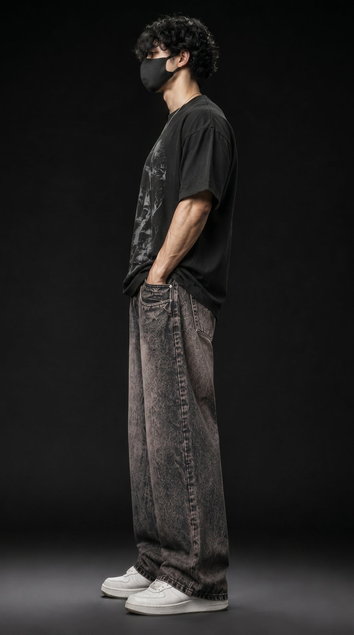 Black Grey Acid Wash Baggy Jeans