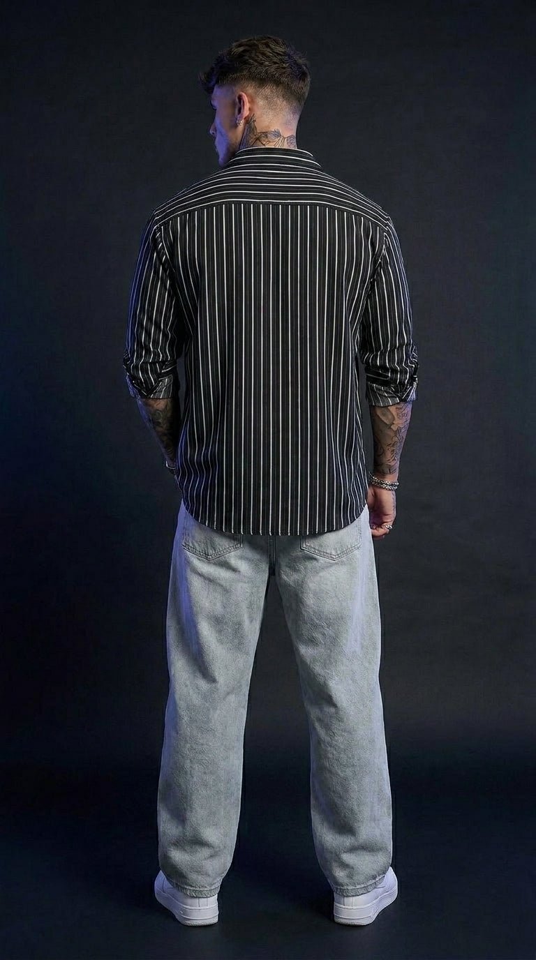 Old Money Striped Shirt & Baggy Jeans Combo set