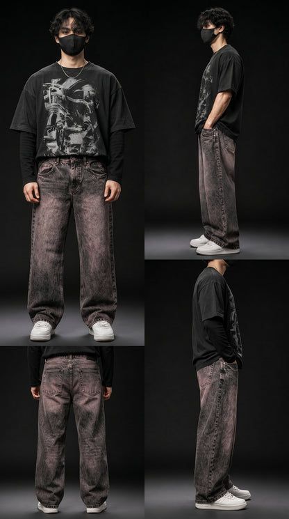 Black Grey Acid Wash Baggy Jeans