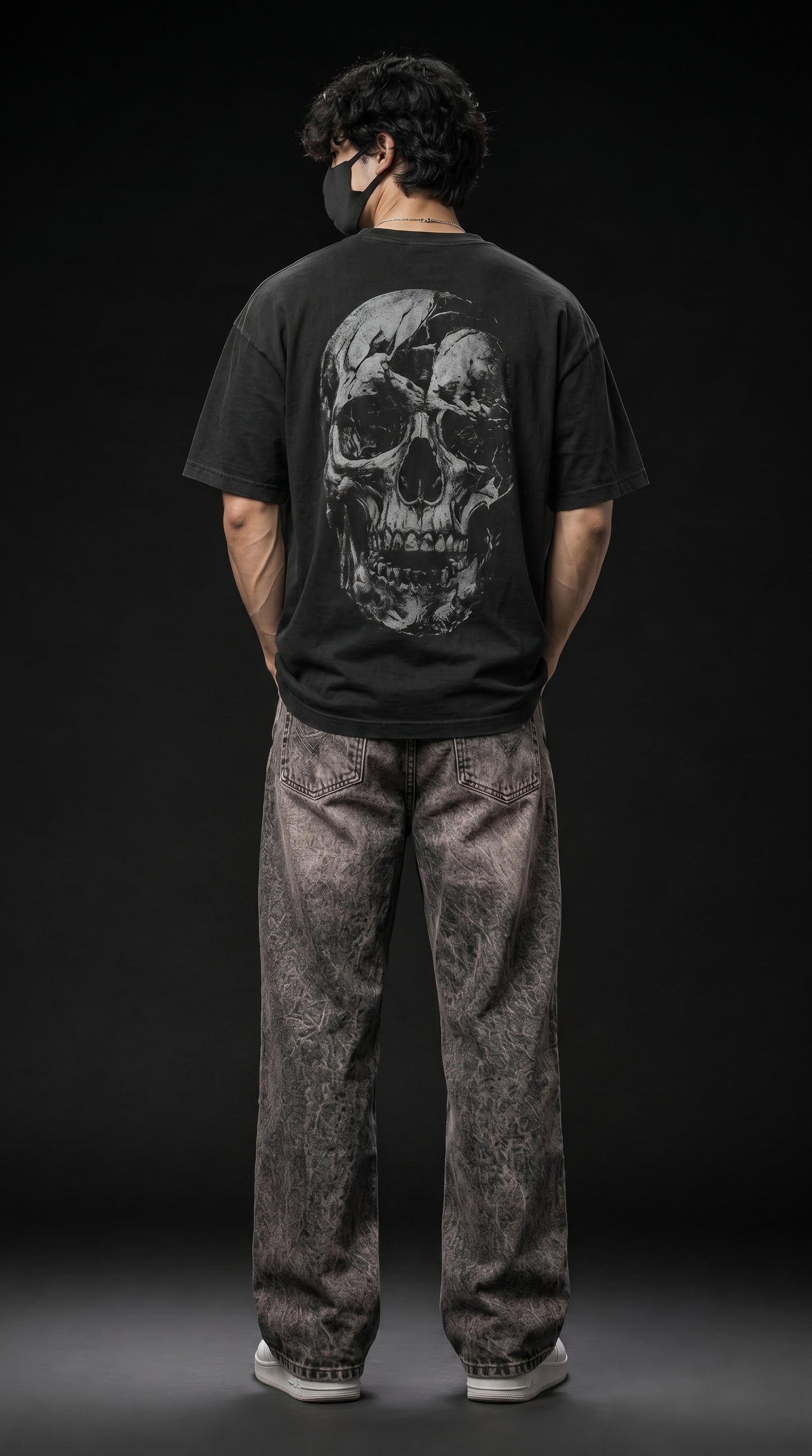 Black Grey Acid Wash Baggy Jeans