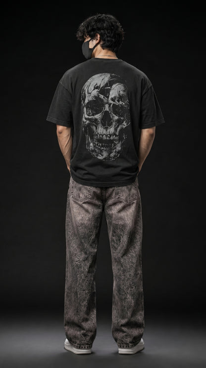 Black Grey Acid Wash Baggy Jeans