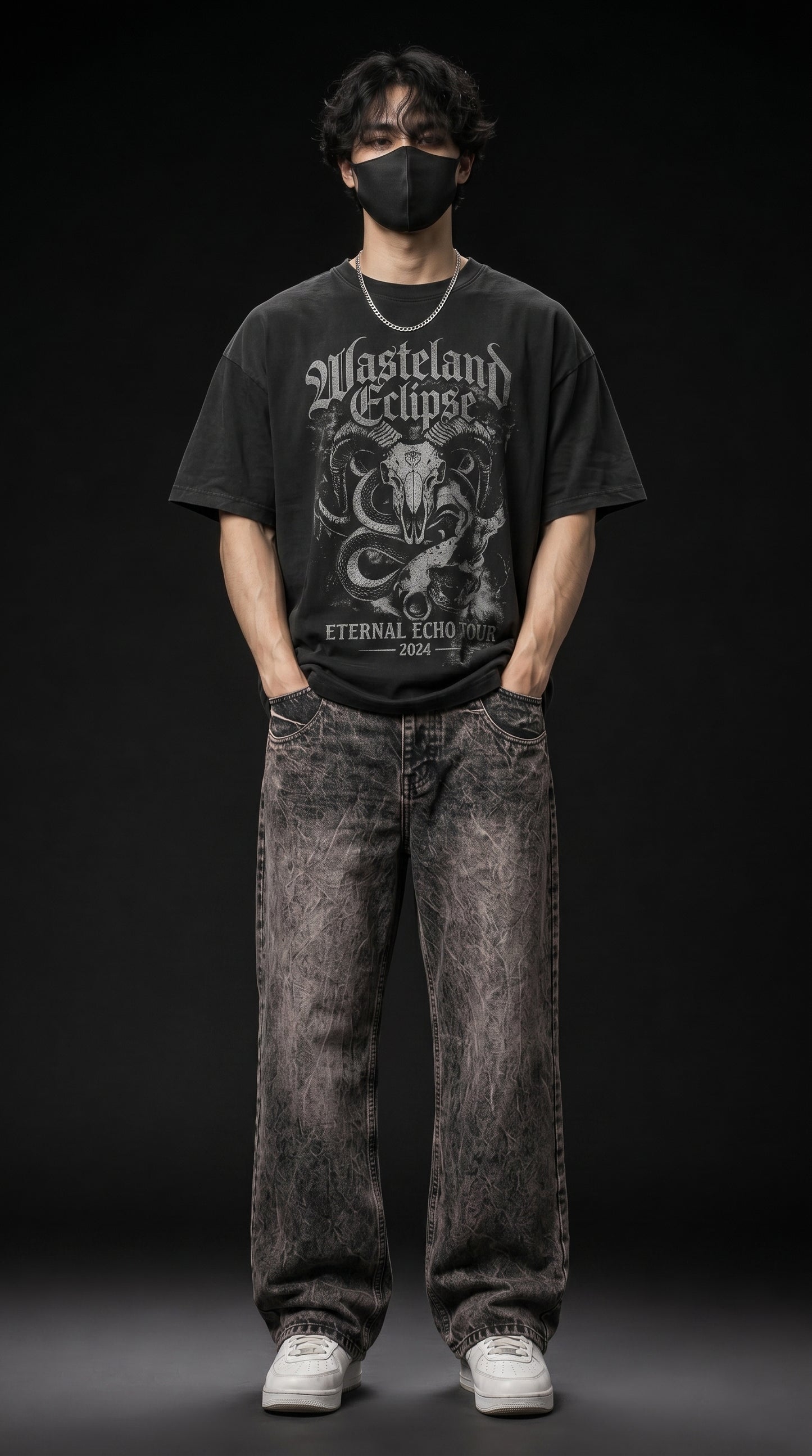 Black Grey Acid Wash Baggy Jeans