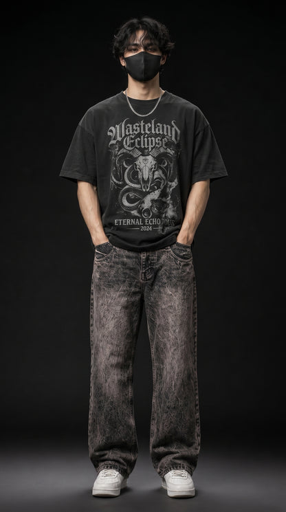 Black Grey Acid Wash Baggy Jeans