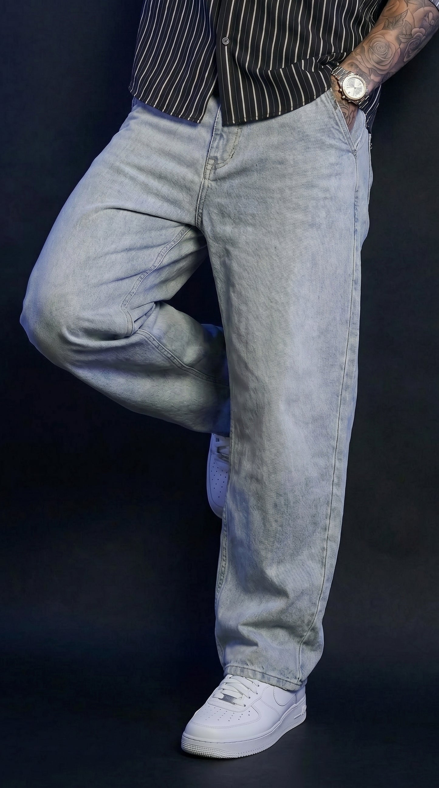 Old Money Striped Shirt & Baggy Jeans Combo set