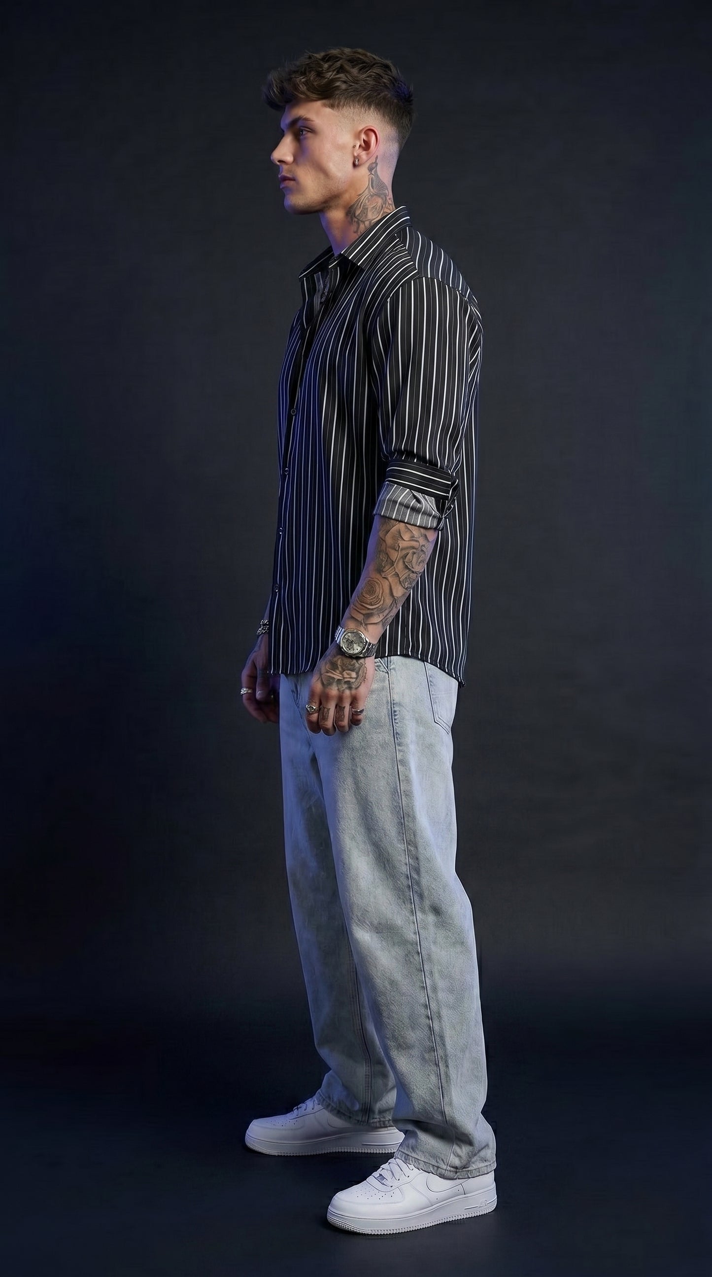 Old Money Striped Shirt & Baggy Jeans Combo set