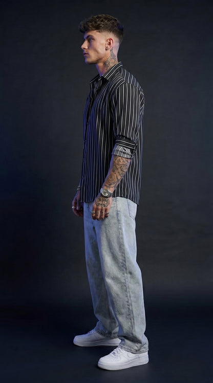 Old Money Striped Shirt & Baggy Jeans Combo set