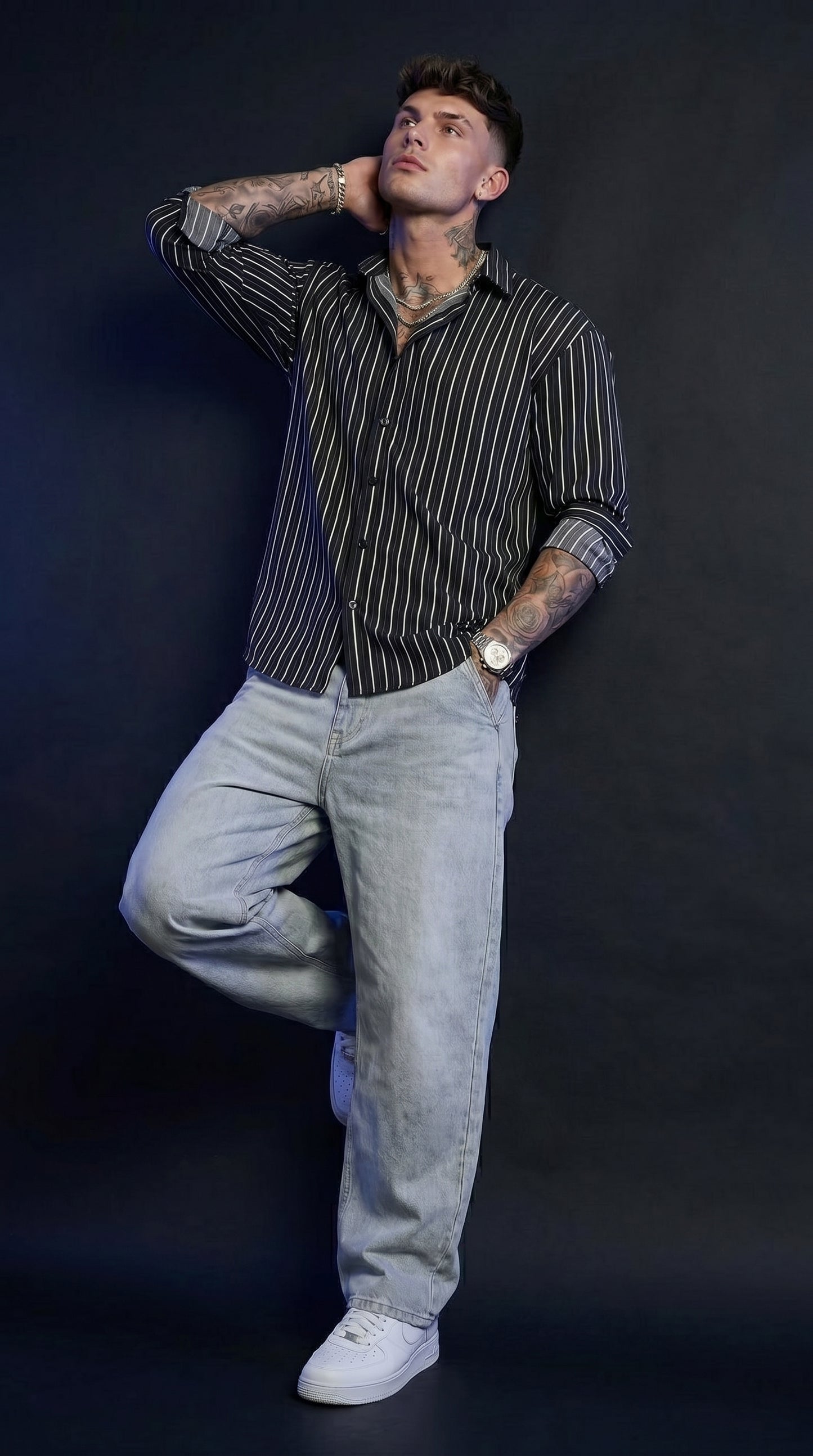 Old Money Striped Shirt & Baggy Jeans Combo set