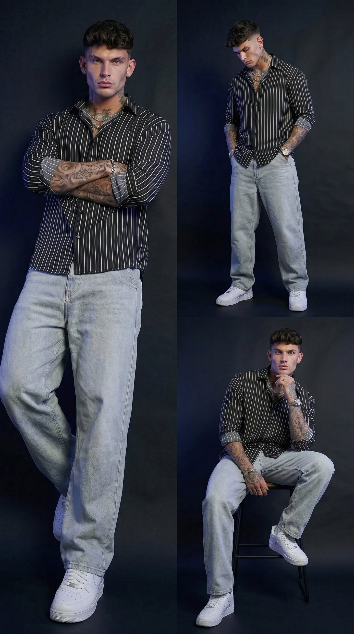 Old Money Striped Shirt & Baggy Jeans Combo set