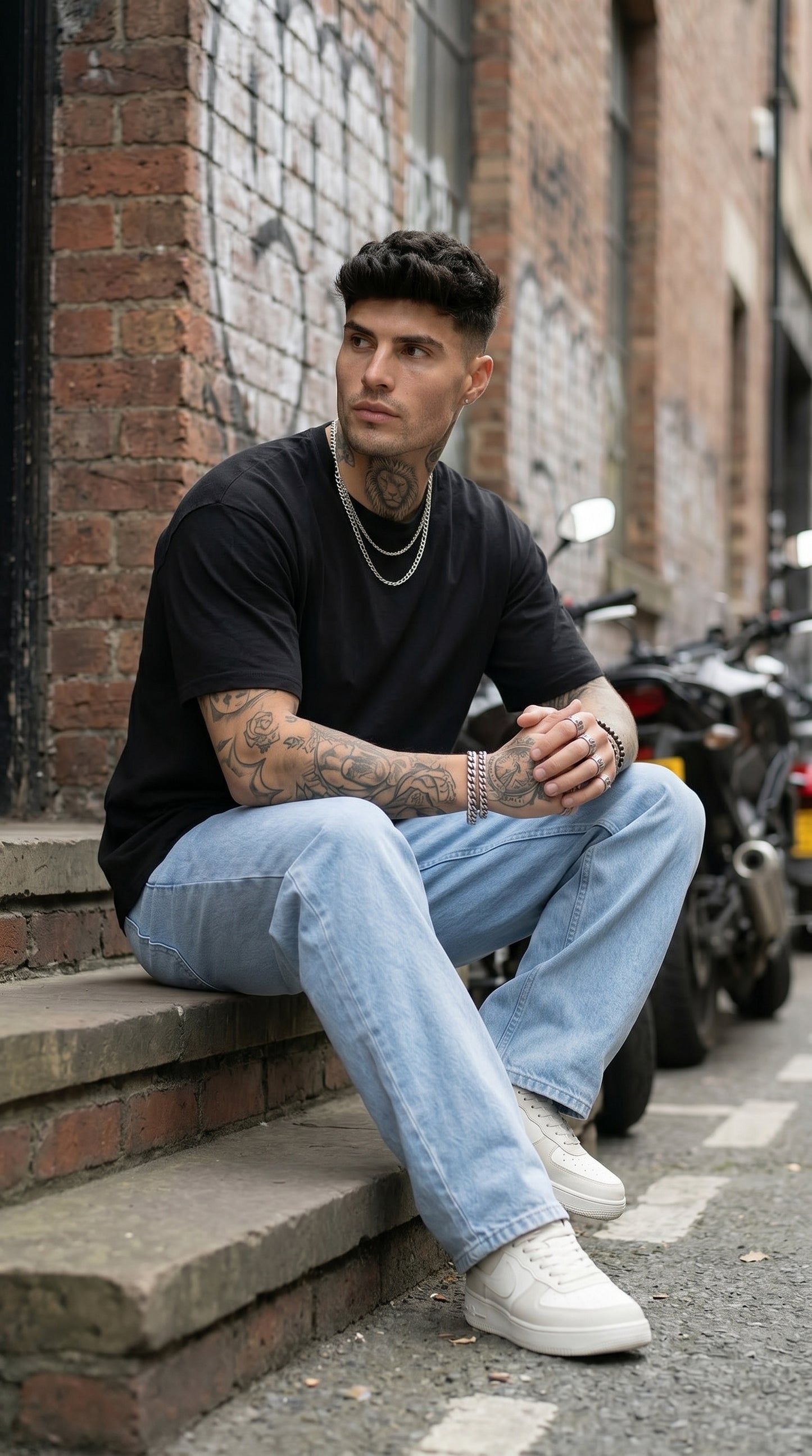 Light Blue Loose Fit Baggy Jeans for Men