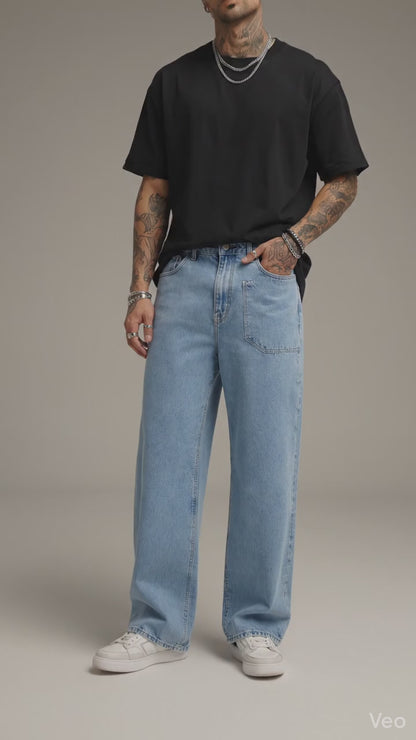 Light Blue Loose Fit Baggy Jeans for Men