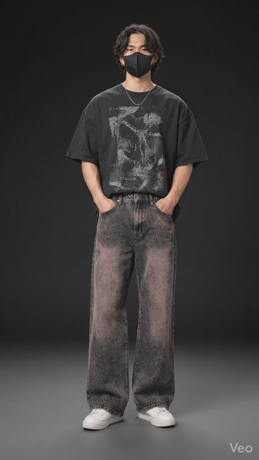 Black Grey Acid Wash Baggy Jeans