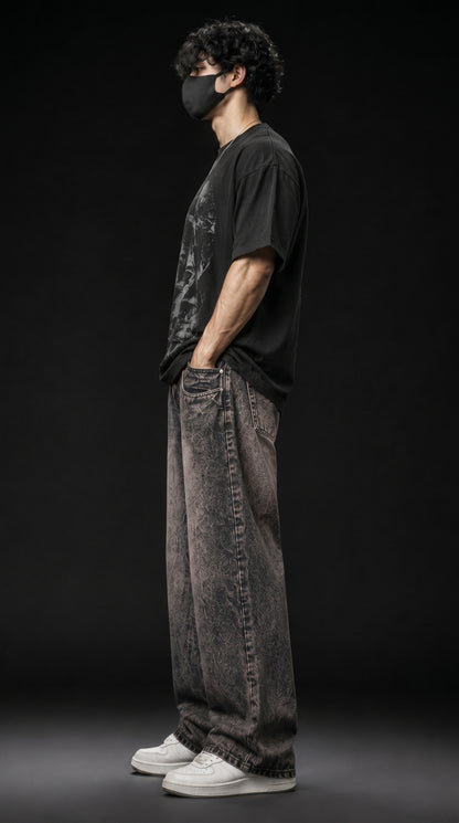Black Grey Acid Wash Baggy Jeans