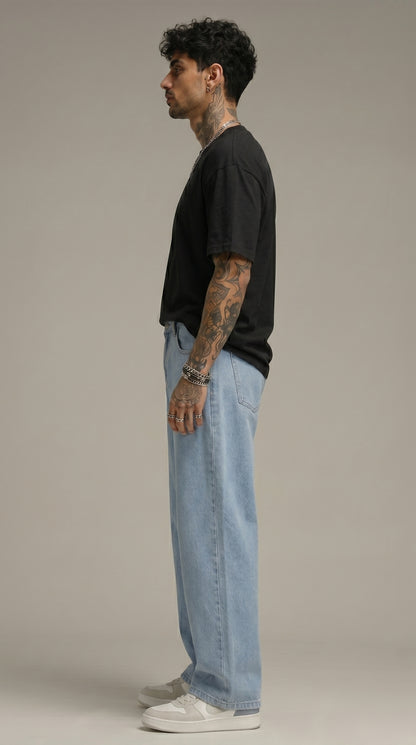 Light Blue Loose Fit Baggy Jeans for Men