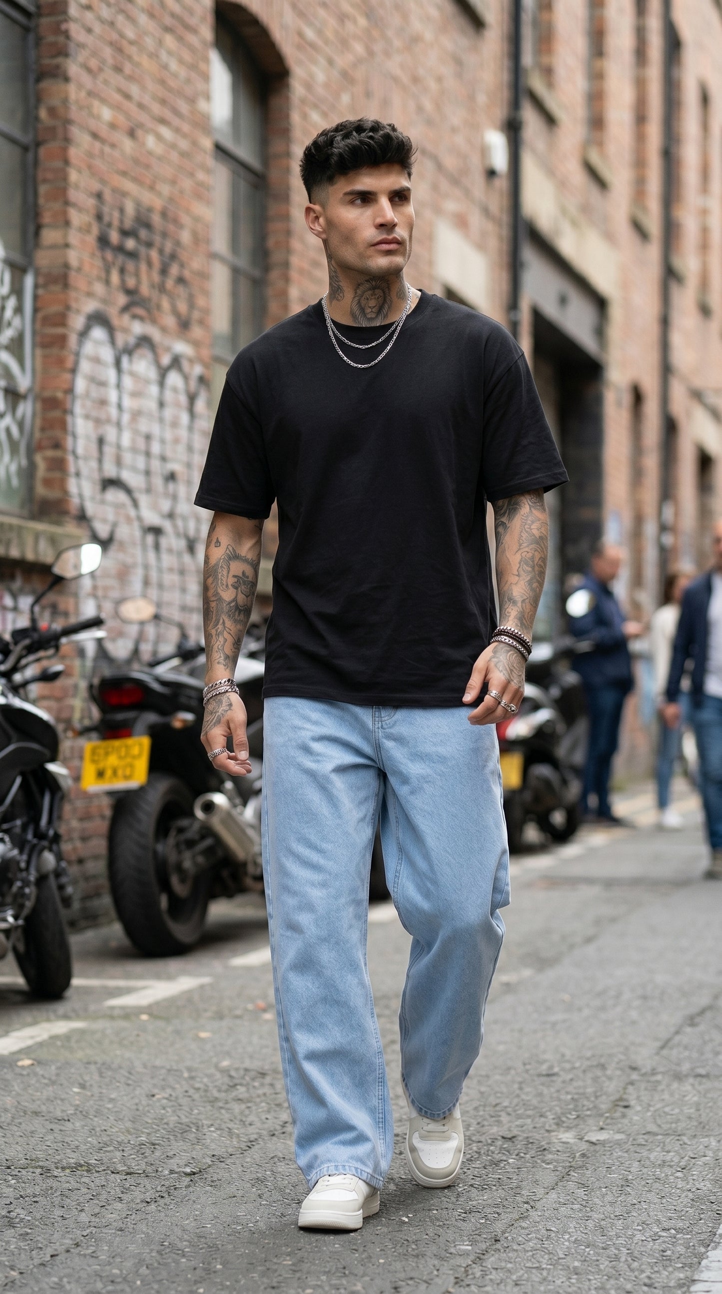 Light Blue Loose Fit Baggy Jeans for Men