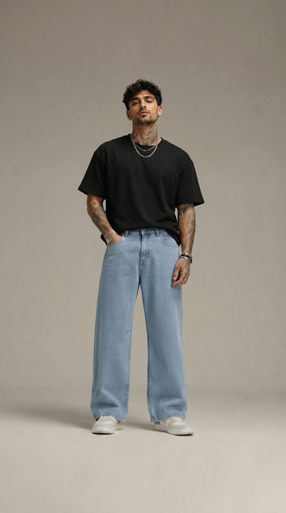 Light Blue Loose Fit Baggy Jeans for Men