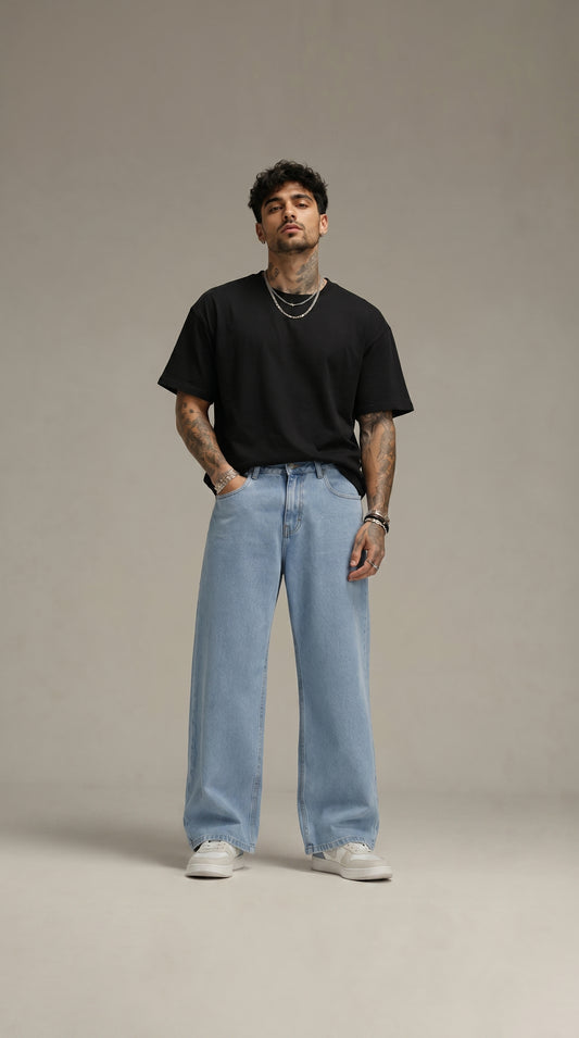 Light Blue Loose Fit Baggy Jeans for Men