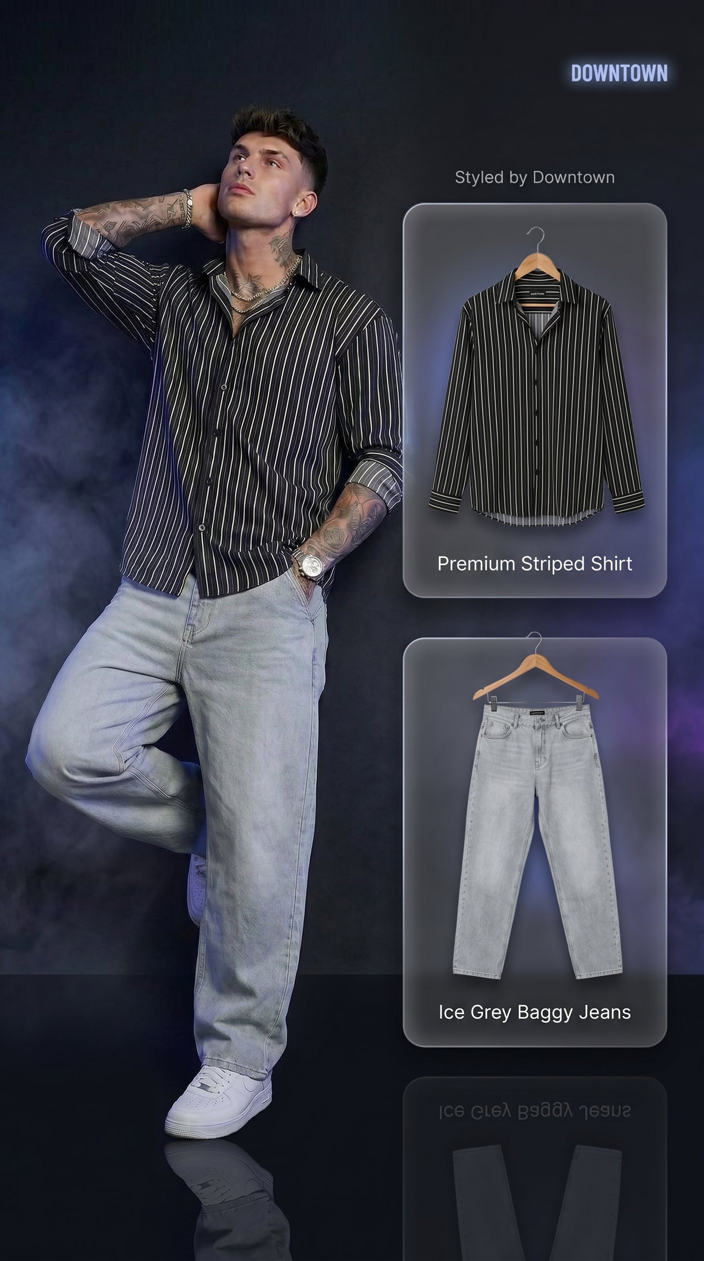 Old Money Striped Shirt & Baggy Jeans Combo set