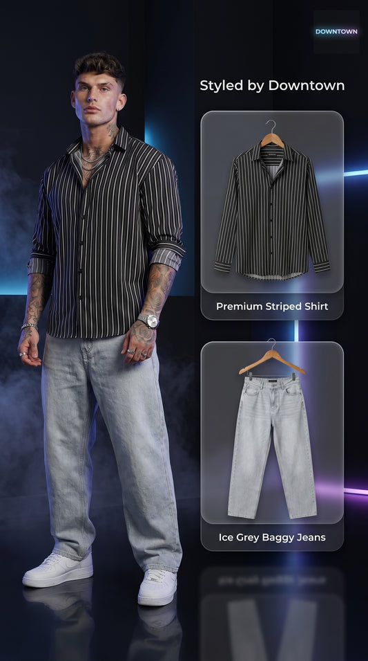 Old Money Striped Shirt & Baggy Jeans Combo set